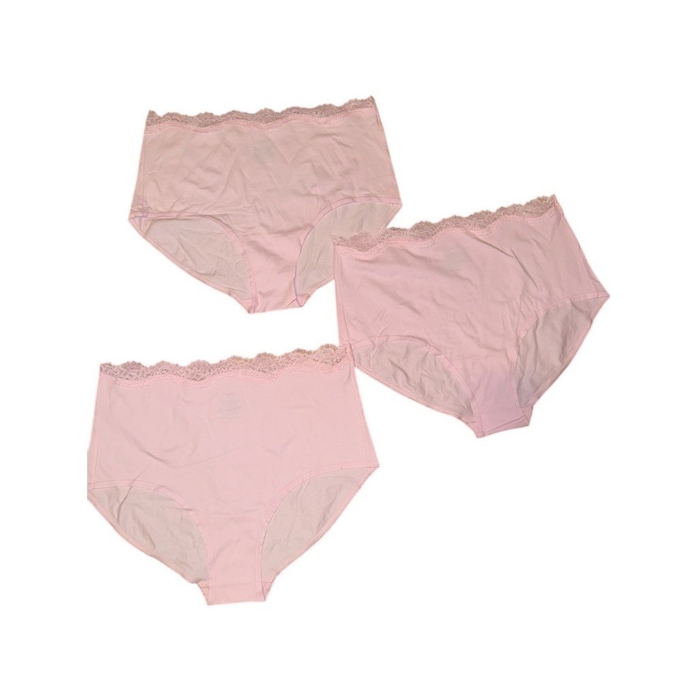 Quince Panties Womens Size L Pink High Rise Full Brief Lace Trim 3-Pack cotton